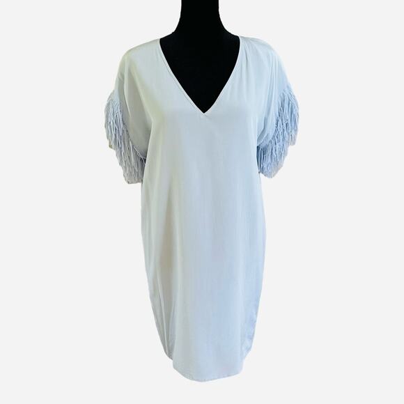 2/$25 Marie Oliver Andi Dress Silk Fringe Powder Blue Croquette Twee Girly XS - Picture 2 of 13